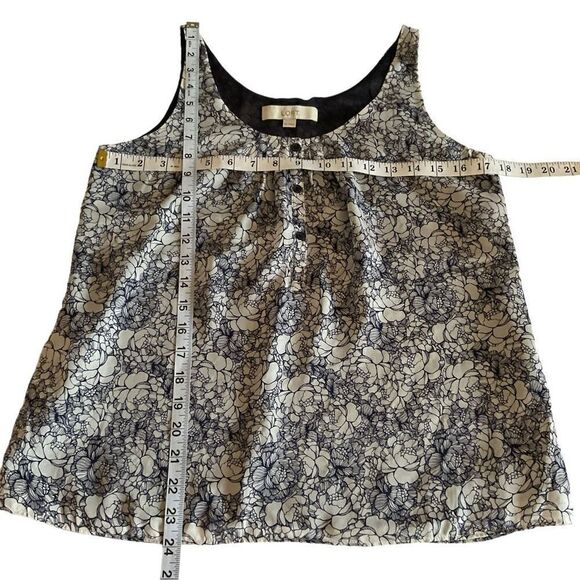 Loft Ann Taylor Blouse Tank Top Round Neck Blue White Lined 3 Button Front XS - Picture 6 of 12